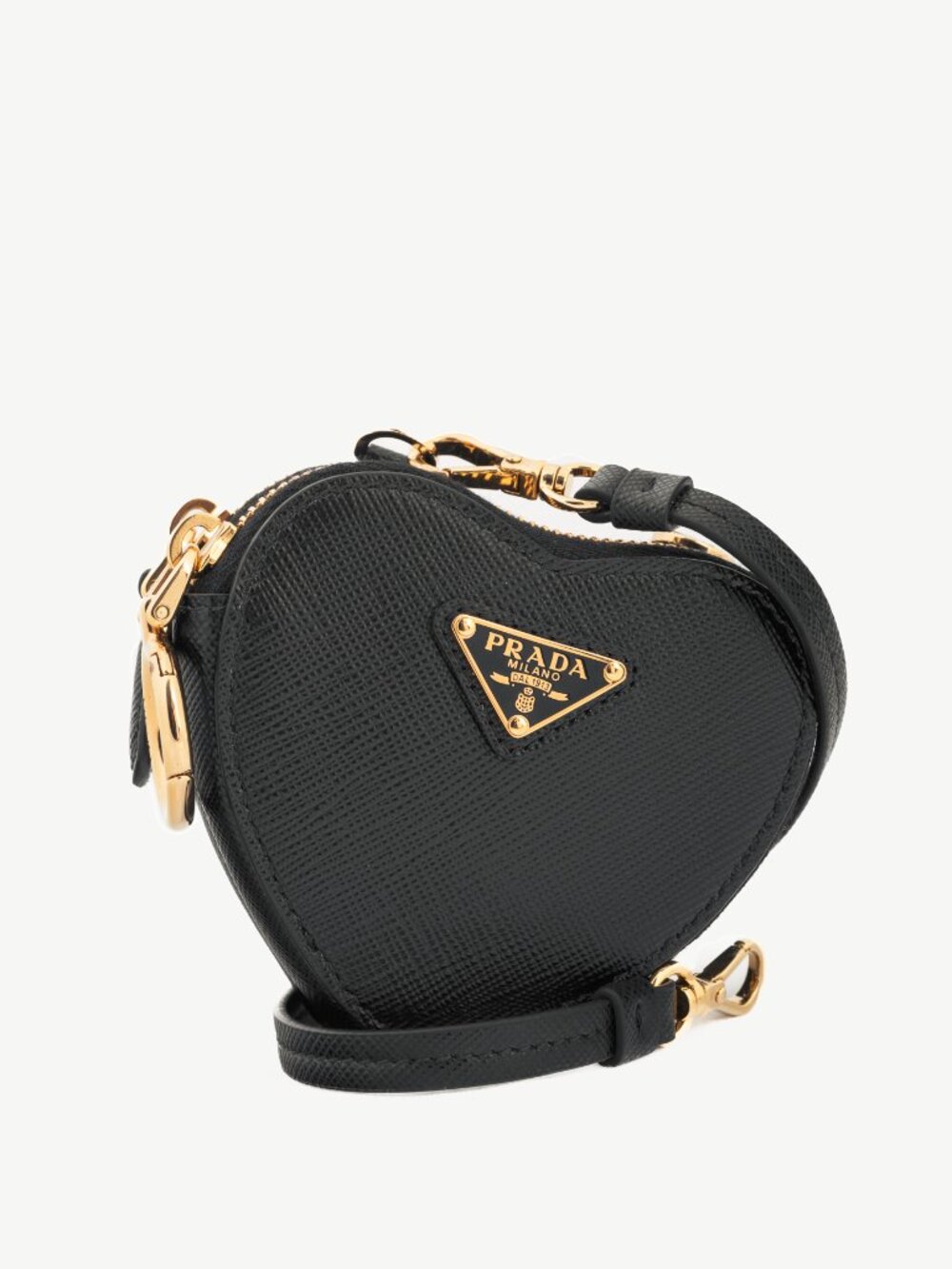 Prada Nero Saffiano Leather Mini Heart Pouch